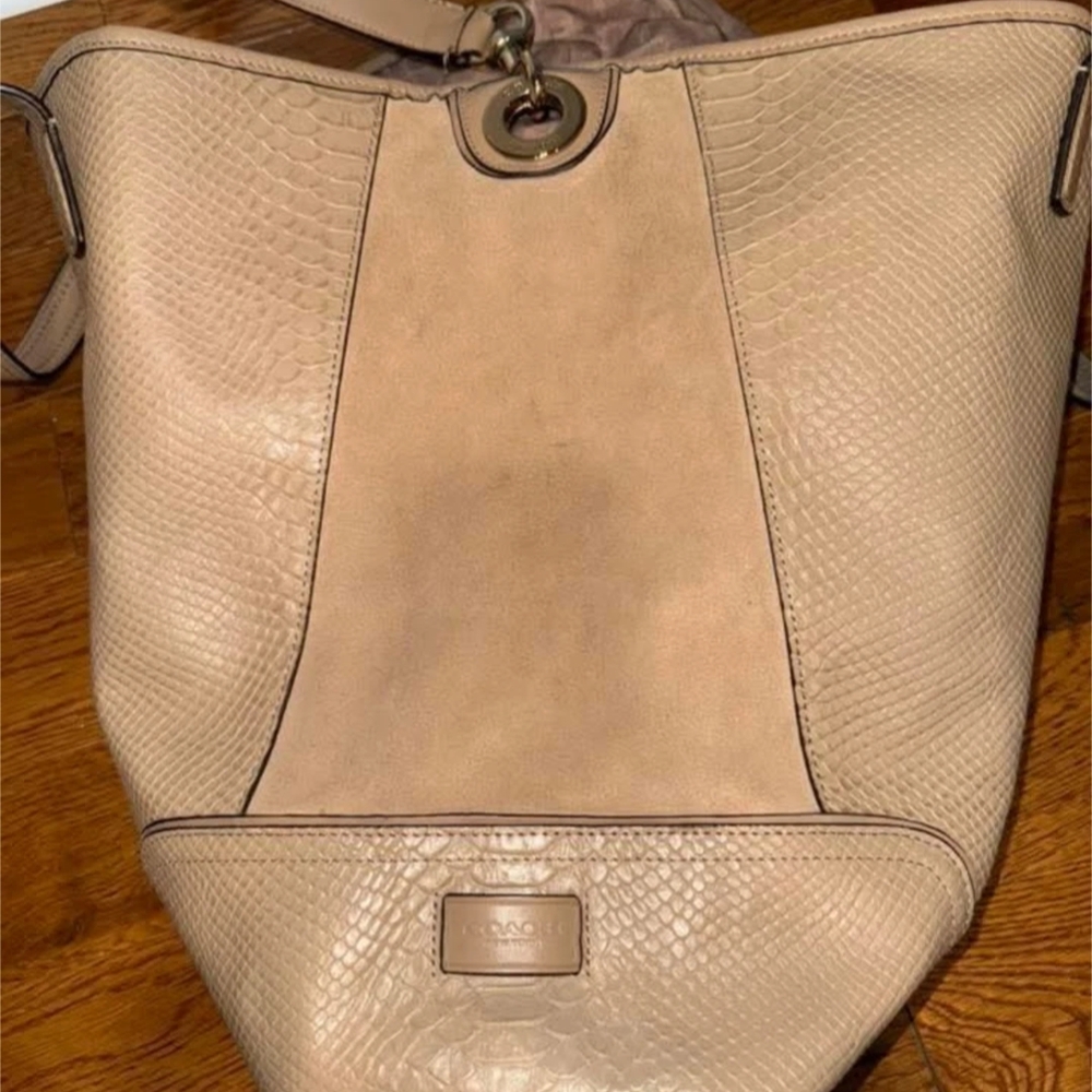 Coach Hadley Python Leather Suede Brown Shopping Tote E1461-F30963 - Picture 4 of 13